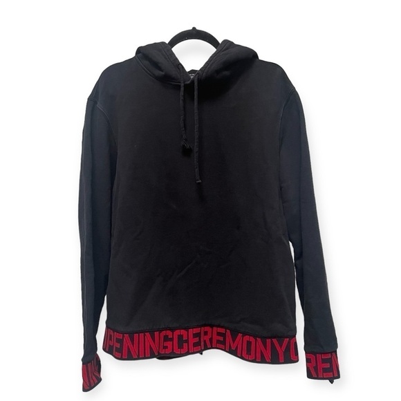 Opening Ceremony Tops - Opening Ceremony Black and Red Elastic Logo Trim Hoodie Size Large Unisex